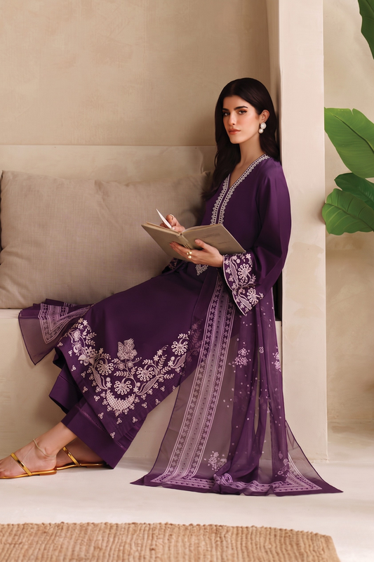 3PC LAWN EMBROIDERED SS-101