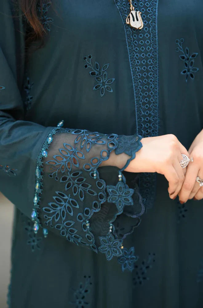 Breeze - 3PC Lawn Chikankari Embroidered Shirt with Monar Printed Dupatta and Trouser - SS106