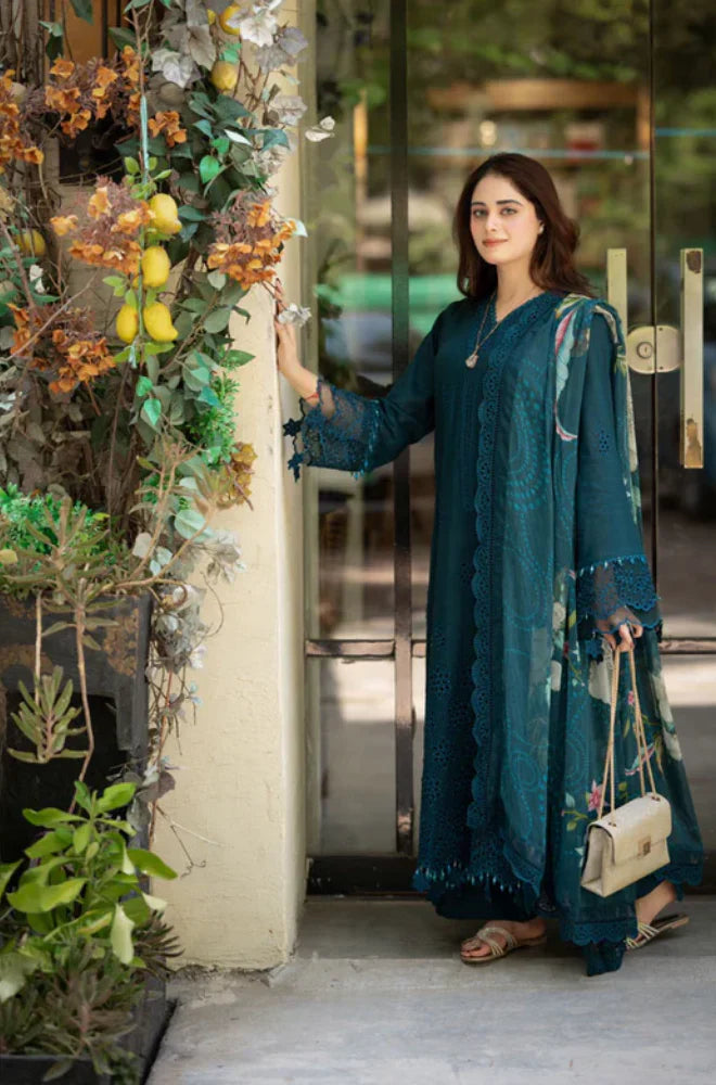 Breeze - 3PC Lawn Chikankari Embroidered Shirt with Monar Printed Dupatta and Trouser - SS106