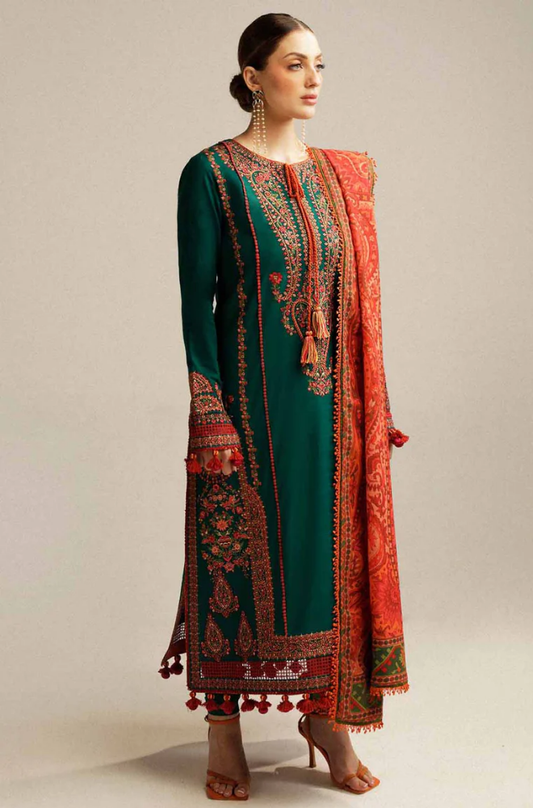 Hussain Rehar - 3PC Lawn Embroidered Shirt with Lawn Printed Dupatta and Trouser t - SS02490