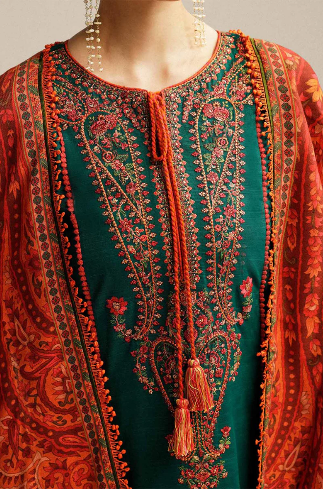 Hussain Rehar - 3PC Lawn Embroidered Shirt with Lawn Printed Dupatta and Trouser t - SS02490