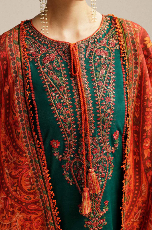 Hussain Rehar - 3PC Lawn Embroidered Shirt with Lawn Printed Dupatta and Trouser t - SS02490