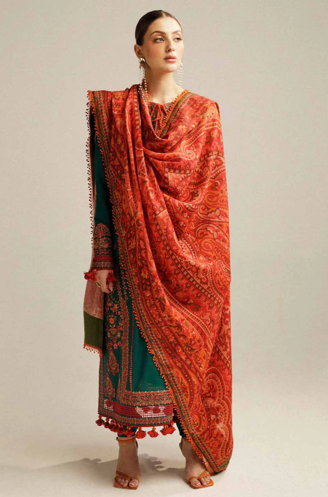 Hussain Rehar - 3PC Lawn Embroidered Shirt with Lawn Printed Dupatta and Trouser t - SS02490