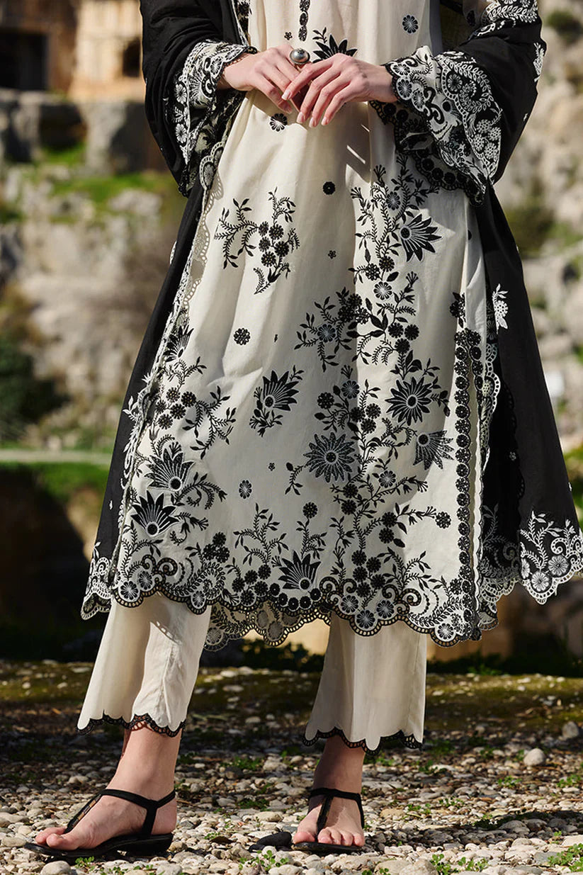 IMAGE-3PC LAWN EMBROIDERED SHIRT WITH KHADDI NET EMBROIDERED DUPATTA AND EMB TROUSER-ADR-4546