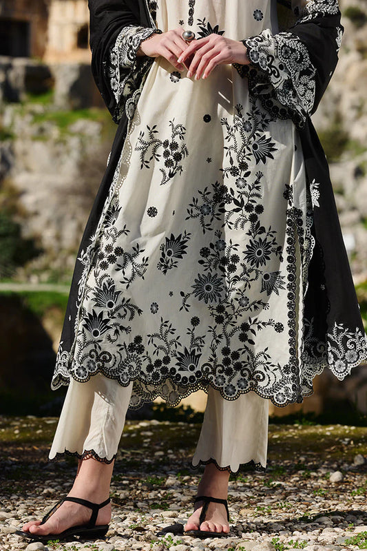 IMAGE-3PC LAWN EMBROIDERED SHIRT WITH KHADDI NET EMBROIDERED DUPATTA AND EMB TROUSER-ADR-4546