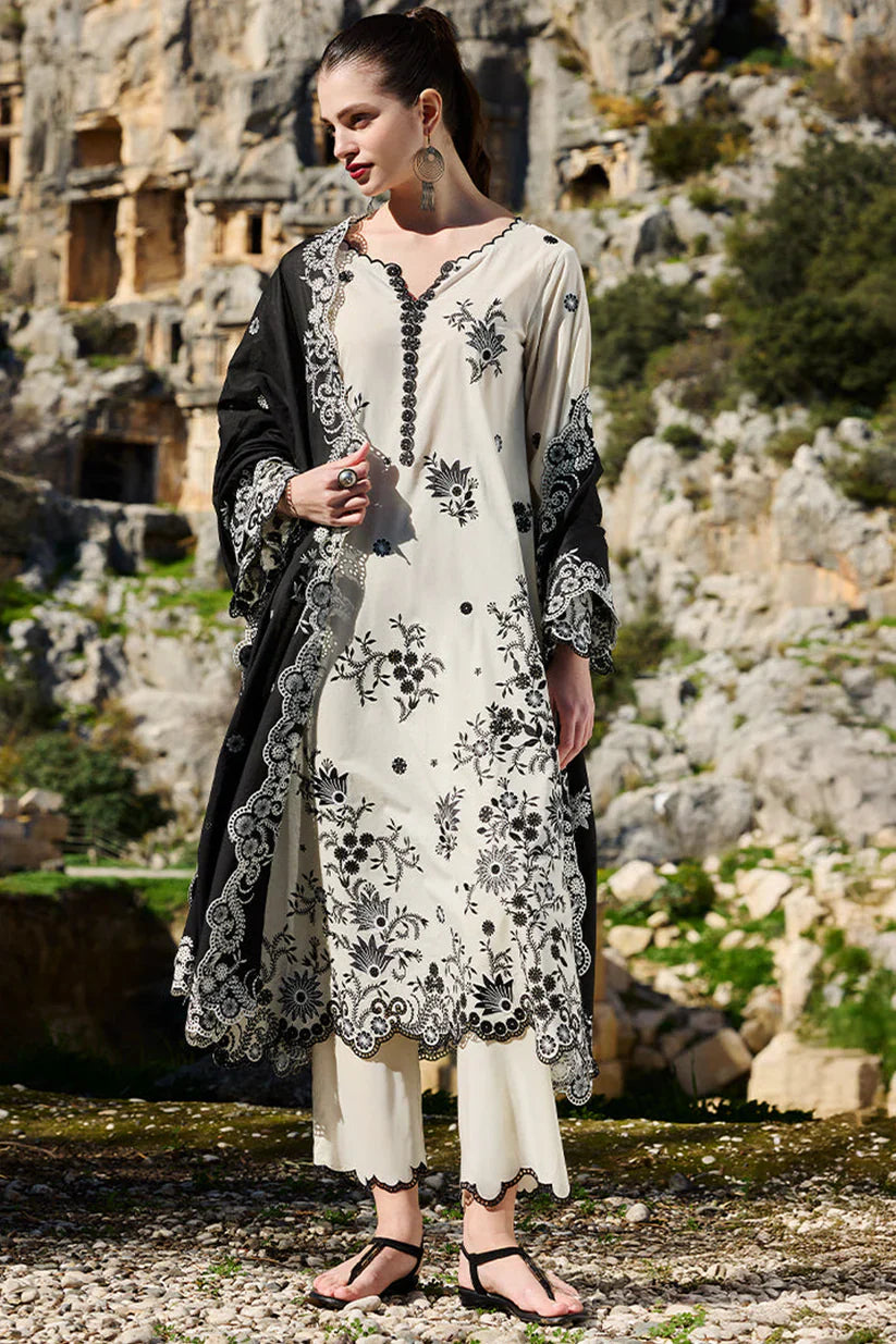IMAGE-3PC LAWN EMBROIDERED SHIRT WITH KHADDI NET EMBROIDERED DUPATTA AND EMB TROUSER-ADR-4546