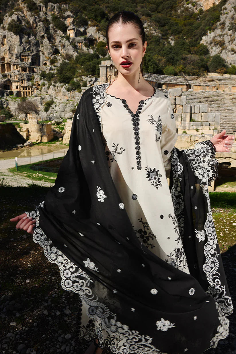 IMAGE-3PC LAWN EMBROIDERED SHIRT WITH KHADDI NET EMBROIDERED DUPATTA AND EMB TROUSER-ADR-4546