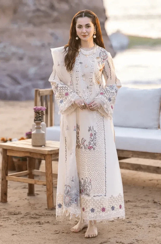 Qalamkar - 3PC Lawn Chikankari Embroidered Shirt with Lawn Embroidered Dupatta and Trouser - SB0084